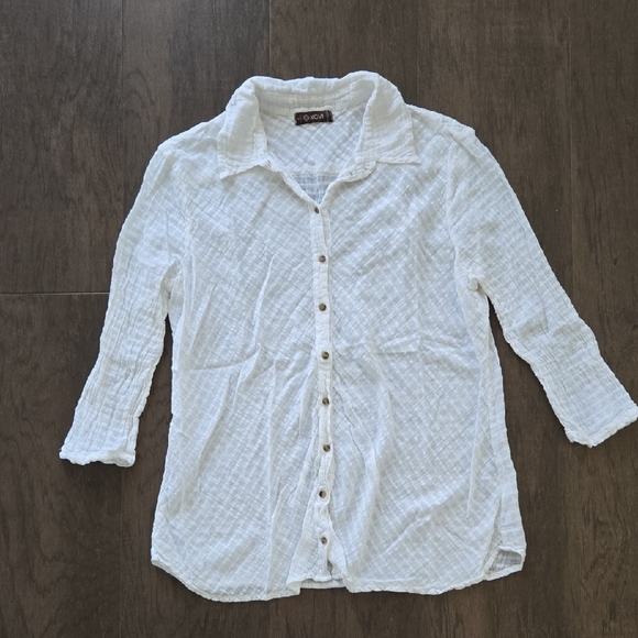 XCVI White Textured Shirt - Picture 1 of 3